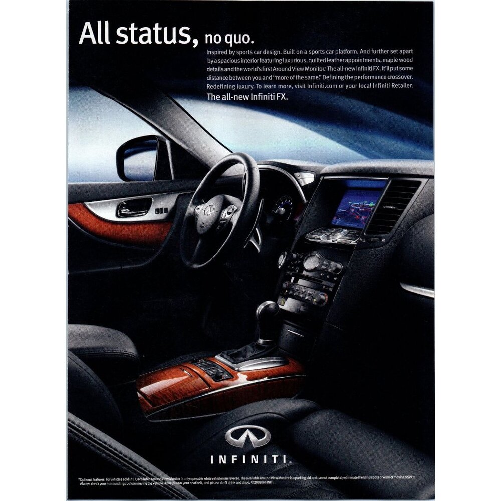 2009 Infiniti FX SUV Luxury Interior Leather Wood Vintage Print Ad Wall Art